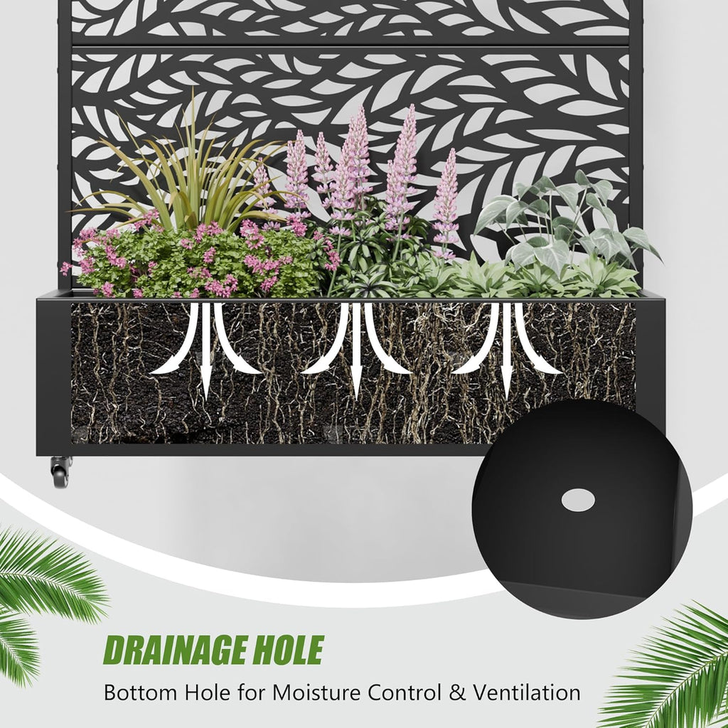 Casaphoria 47"x47" Metal Raised Garden Bed with Trellis(2 Pack), Outdoor Planter Box with Wheels & Drainage Holes for Climbing Plants, Flowers, Elevated Garden Kit with Privacy Screen, Black-Spring
