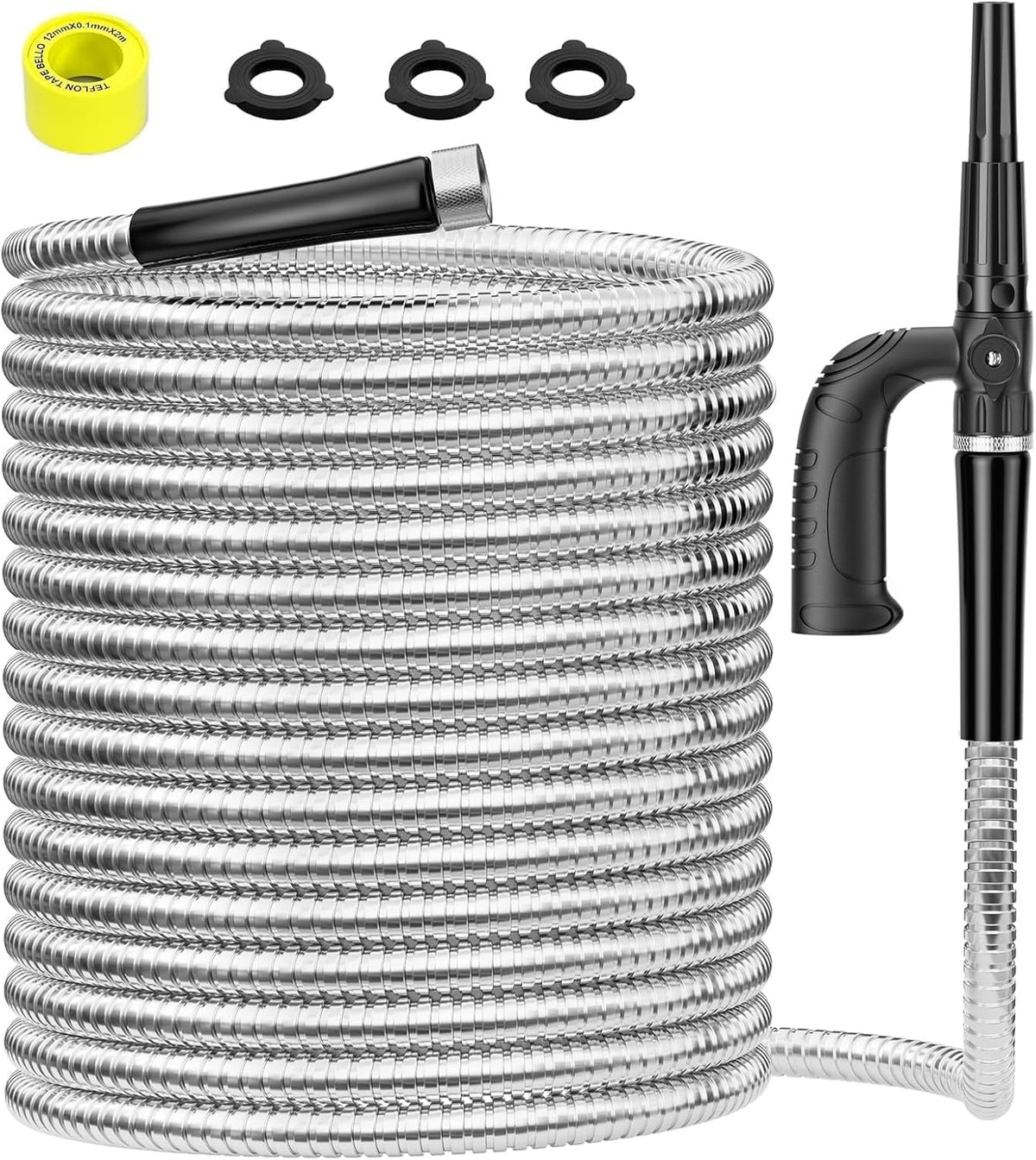 SPECILITE Metal Garden Hose 50ft Heavy Duty 304 Stainless Steel Water Pipe for Yard, Outdoor, RV - Durable, Tough & Flexible, Kink & Tangle Free, Pet-proof, Puncture Resistant with Independent Grip