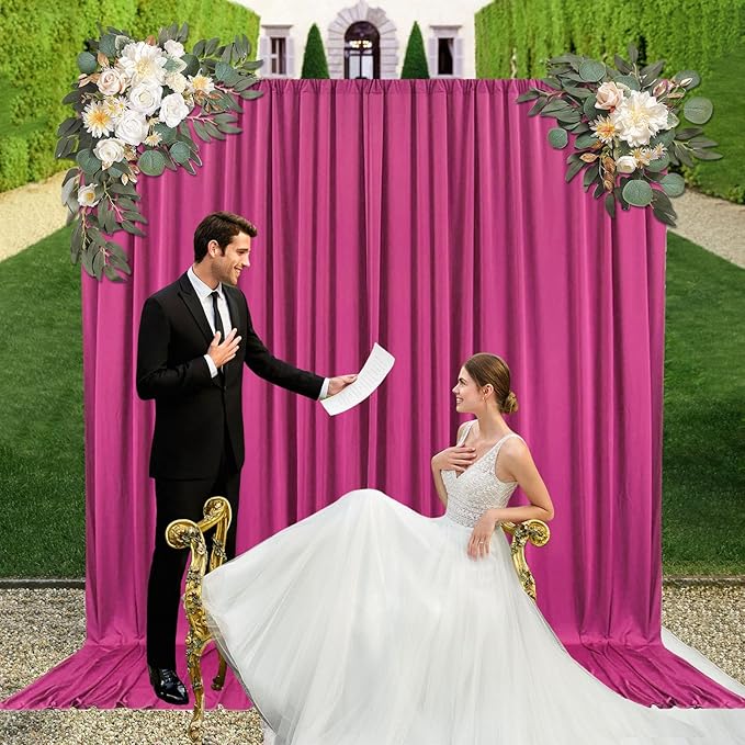 10ft x 10ft Fuchsia Backdrop Curtains for Parties, Fabric Satin Background Curtain with Rod Pockets for Weddings, Birthday, Baby Shower, Photography, Graduation Party Backdrop Drapes, 2 Panels