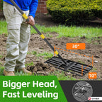 Lawn Leveling Rake 30”x10” Large Heavy Duty Metal Lawn Leveler with Long Adjustable Handle Proffesional Yard Leveling Rake for Soil Dirt Sand Compost Efficient Lawn Leveling Tool (6FT)