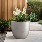 Kante 10 Inch Dia Round Concrete Planter, Indoor Outdoor Large Plant Pot with Drainage Hole and Rubber Plug for Home Patio Garden, Buff Concrete