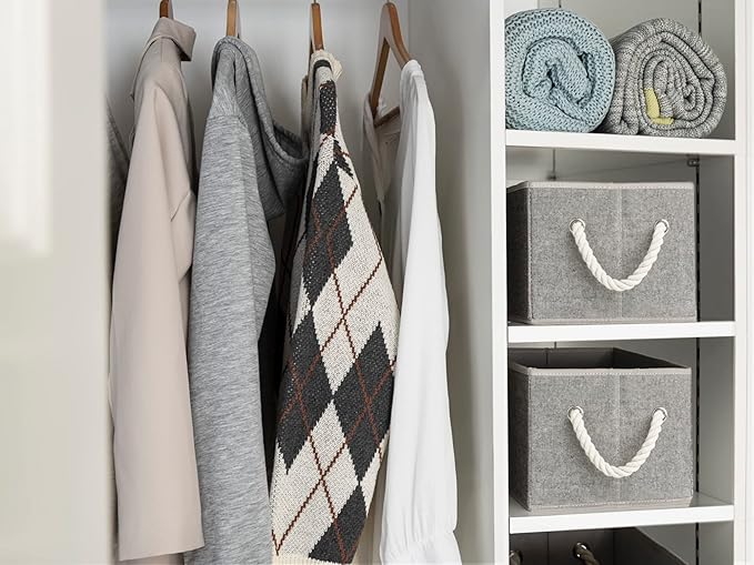 StorageWorks Storage Baskets for Shelves, Foldable Fabric Closet Storage Bins with Handles, Fabric Storage Bins Clothes Organizer, Gray, 3-Pack, Small