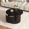 WILLIAMSPACE 30.5" Round Coffee Table with a Drawer, Modern Farmhouse Wood Circle Drum Center Table with Vertical Slat Base, Accent Side End Table for Living Room Apartment, Dark Brown