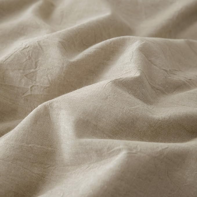 JIYUAN 100% Washed Cotton Duvet Cover Set 2 Pieces Twin, 1 Duvet Cover 68x90 Inches(Comforter Not Included) and 1 Pillowcases,Linen Feel Bedding Set Comfy and Breathable, Heathered Tan