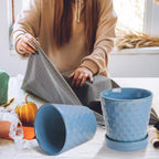 Plant Pots, 5 Inch Pots for Indoor Plants, Planters with Drainage Hole and Saucer, Ceramic Flower Pots Desktop Office Windowsill Decoration Gift Set of 4 - Sky Blue