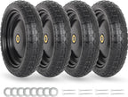 13" Flat-free Solid Tire and Wheel Replacement, with 5/8" Axle Bore Hole, 2.2" Offset Hub for Wheelbarrow Garden Wagon Trolley Dolly (4-pcs)
