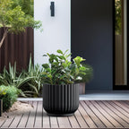 Kante Round Fulted Planter, 14 Inch Dia Large Concrete Plant Pots with Drainage Hole and Rubber Plug, Modern Decor for Indoor Outdoor Plants, Flower, Black