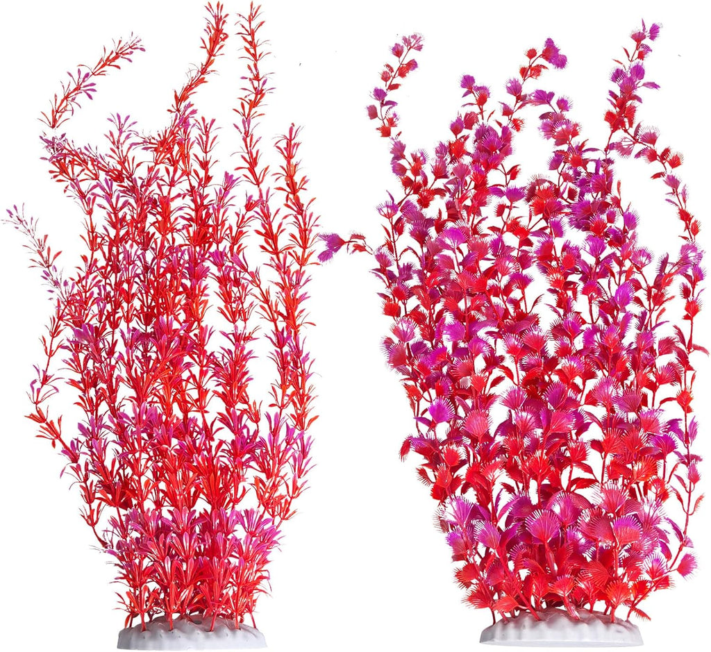 Hamiledyi Aquarium Plastic Plants Aquarium Decor Artificial Fish Tank Plants,Tall Fish Tank Decorations, Extra Large Aquarium Plant 23.6-inch Tall,2PCS（Red）