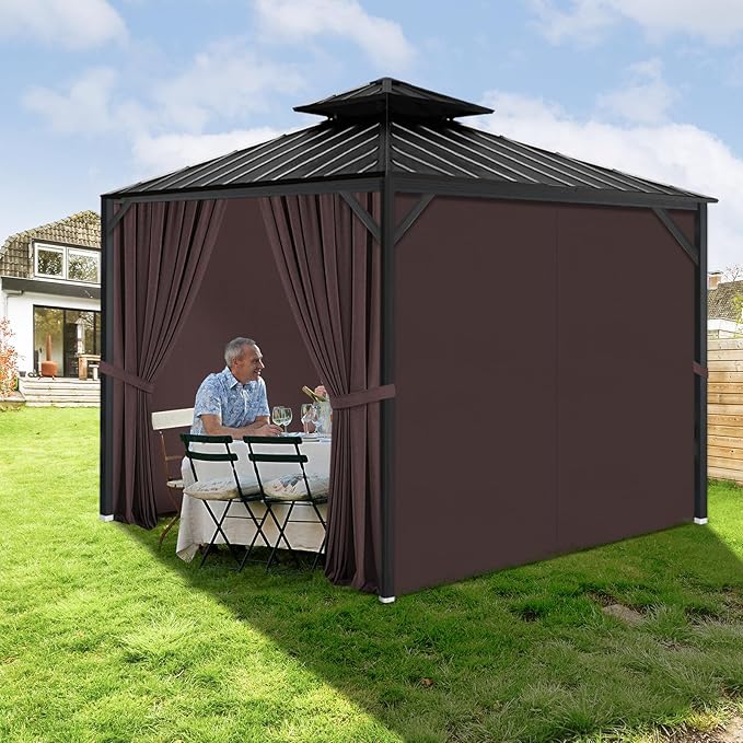 Gazebo Privacy Curtains 10' x 10' with Zipper 4-Panels Side Wall Universal Replacement for Patio, Outdoor Canopy, Garden and Backyard Coffee Brown(Curtain Only)