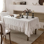 patdrea Vintage Ruffle Tablecloth for Rectangle Tables,Farmhouse Embroidered Cotton White Lace Table Cloth Cover Decor for Dining Room Wedding Banquet Thanksgiving Christmas,63"*98"