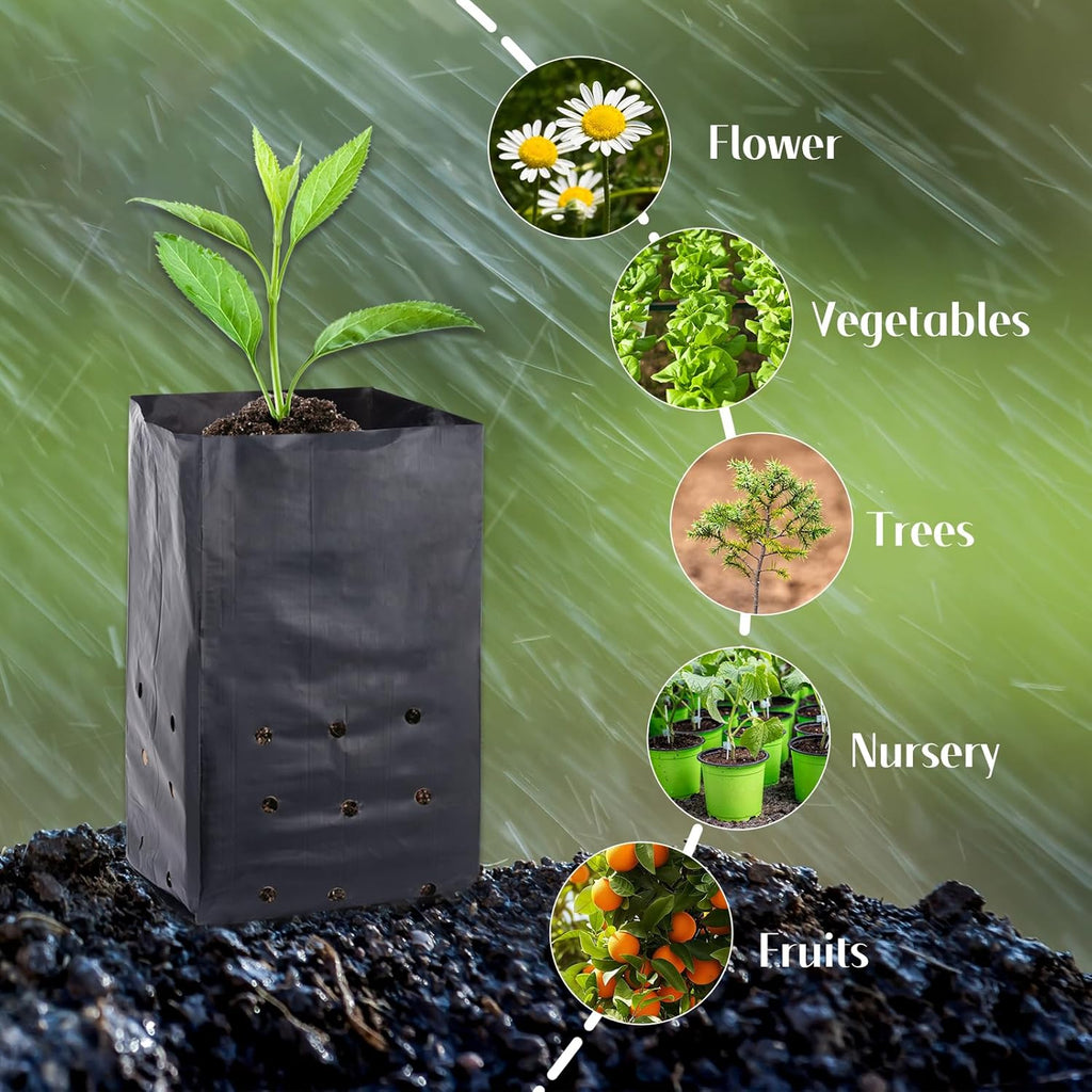 100 Pcs Nursery Growing Bags Seedling Starter Bags with 30 Plant Labels & 2 Mini Watering Sprinklers,Plant Grow Bags Plants Pots Plastic Pouches for Garden Trees,Flowers, Vegetable(7.5x3.8x2.6 Inch)