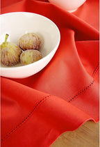 Solino Home Cotton Linen Poppy Red Table Runner 72 Inches Long - Hemstitch Table Runner 14 x 72 Inch for Dresser, Dining, Halloween