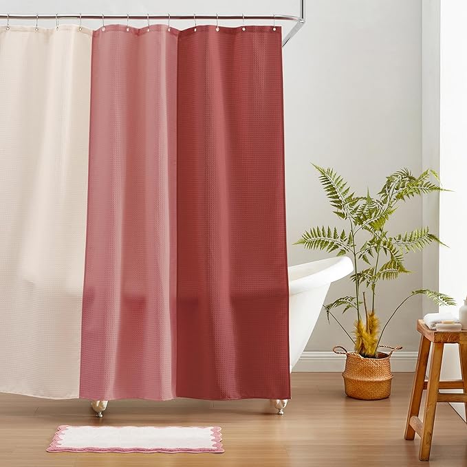 MONDAY MOOSE Bath Mat with Scalloped Wavy Ripple Design, Microfiber Absorbent Non Slip Tufted Rug for Floor, Shower or Kitchen (16x24 inch, Pink)