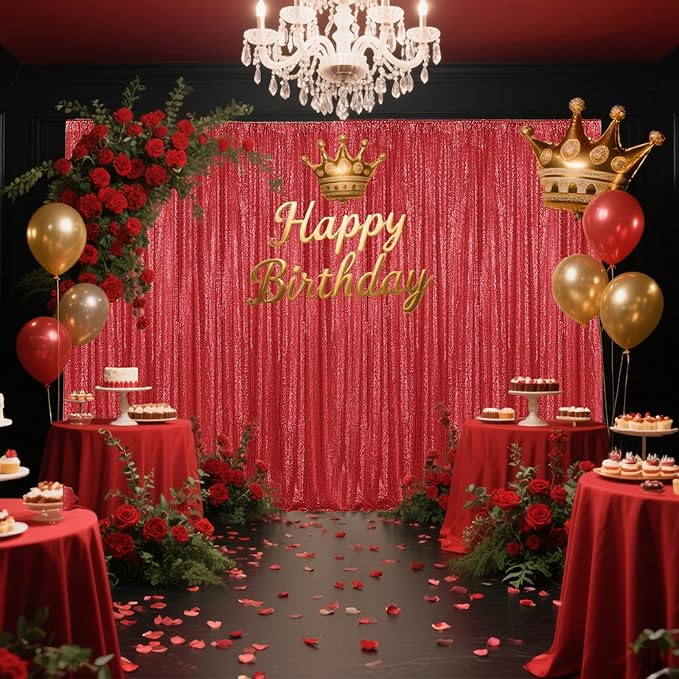Red Sequin Backdrop Curtain 2 Pieces 2FTx8FT Glitter Photography Backdrop for Party Wedding Birthday Christmas Decorations
