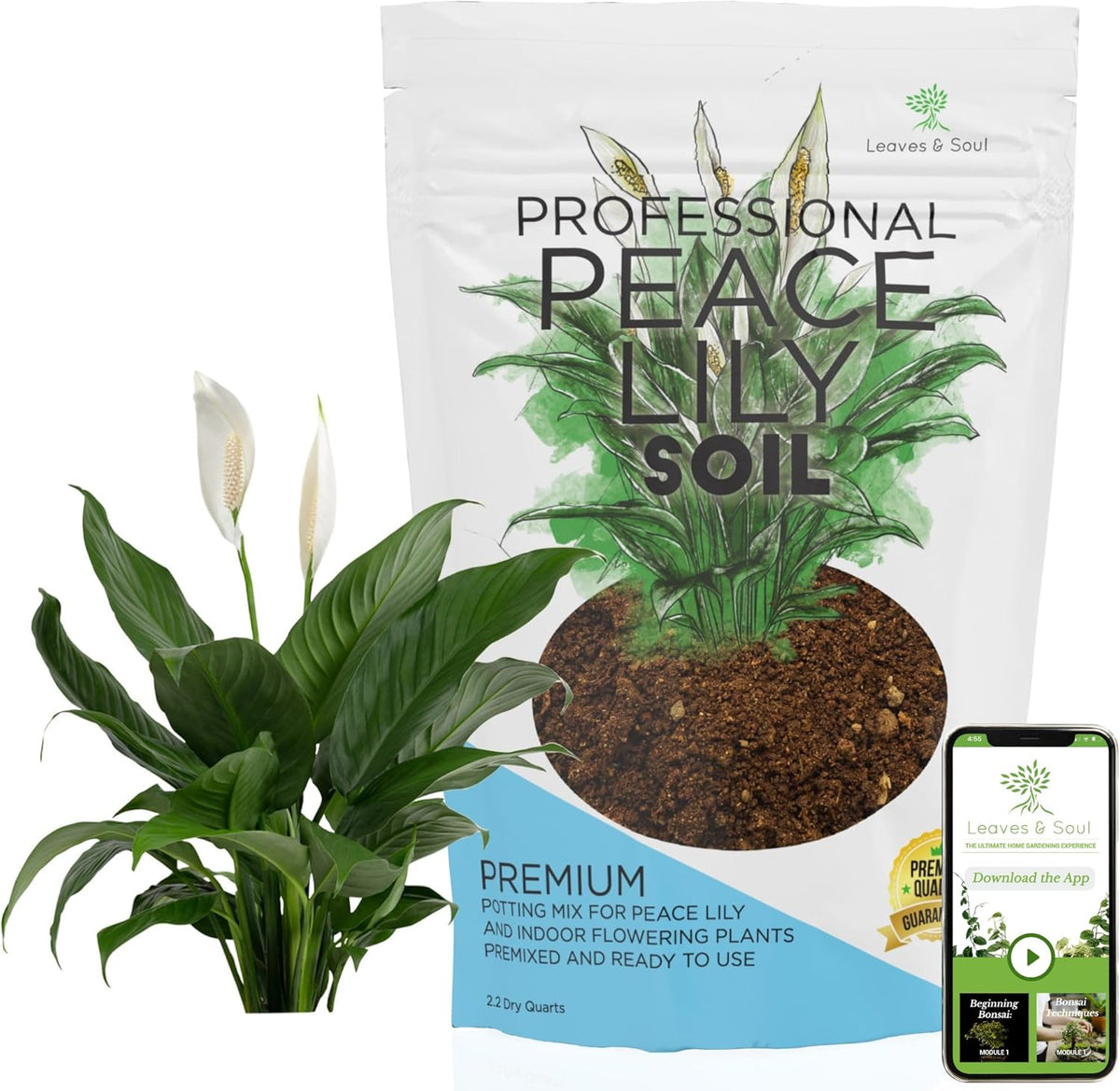 Professional Peace Lily Soil | Large 2.2 Quarts Ready to Use for Peace Lily Plants | Peat Moss, Coco Coir, Perlite, Dolomite | Made in USA