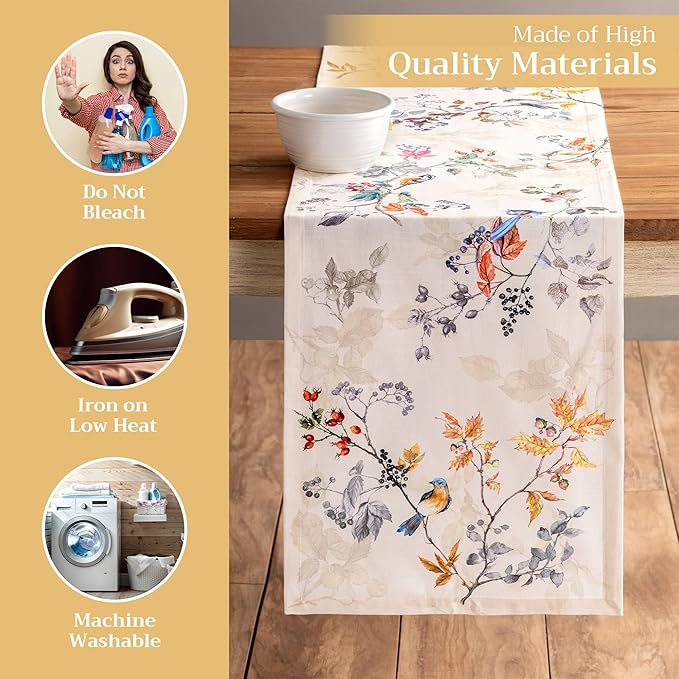 Maison d' Hermine Table Runner 100% Cotton Single Layer Table Runners 72 inches Long for Thanksgiving Christmas Decorations Home Kitchen Dining Party Wedding (Equinoxe - Beige, 14.5" x 72")