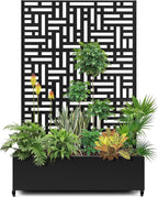 15.7"×70.9"×47.2" Metal Raised Garden Bed with Trellis and Wheels - Tall Trellis Planter Box for Climbing Plants, Vegetables & Vines - Outdoor Privacy Planters for Patio (Black-Helen)
