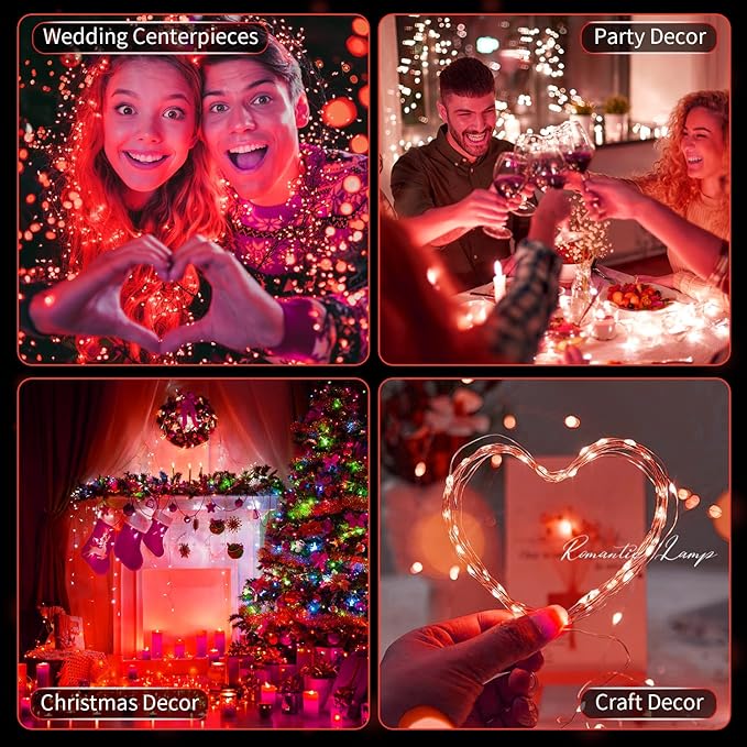 20 Pack LED Fairy Lights Battery Operated,3 Features Blinking Slowly Blinking & just on 7FT 20 LED Waterproof Mini Twinkle String Lights for Wedding Party Christmas Decorations,red