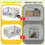 Humane Rodent Trap for Indoor & Outdoor Use - Automatic Multi-Catch Metal Cage with Double One-Way Doors, Reusable Safe Trap for Mice, Chipmunks & Small Animals (Grey)