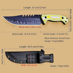 BA-KOR 12.4in Full Tang Fixed Blade Hunting Knife – 6mm 9CR18MoV Steel, G10 Handle, Stonewashed Sawback Blade with Kydex Sheath & Fire Starter for Outdoor, Camping, Survival (White and yellow stripes)