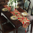 Embroidered Jacquard Elegant Table Runners 72 inches Long Chenille with Tassels - Red