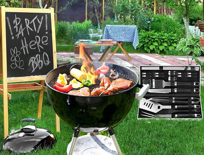 POLIGO 22PCS Heavy Duty BBQ Grill Accessories Set, Non-Slip Grill Tools for Outdoor Grill Set Thicker Stainless Steel Grill Utensils Set, Deluxe Grilling Tools Set in Aluminum Case Ideal Gifts for Men