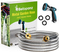 Garden Hose 25 ft, Stainless Steel Metal Water Hose 25 Feet with Nozzle, Flexible, Rust Proof, No-Kink, Heavy Duty, Leakproof 3/4 in Fittings, Lightweight Metal Hose, BT25S Model