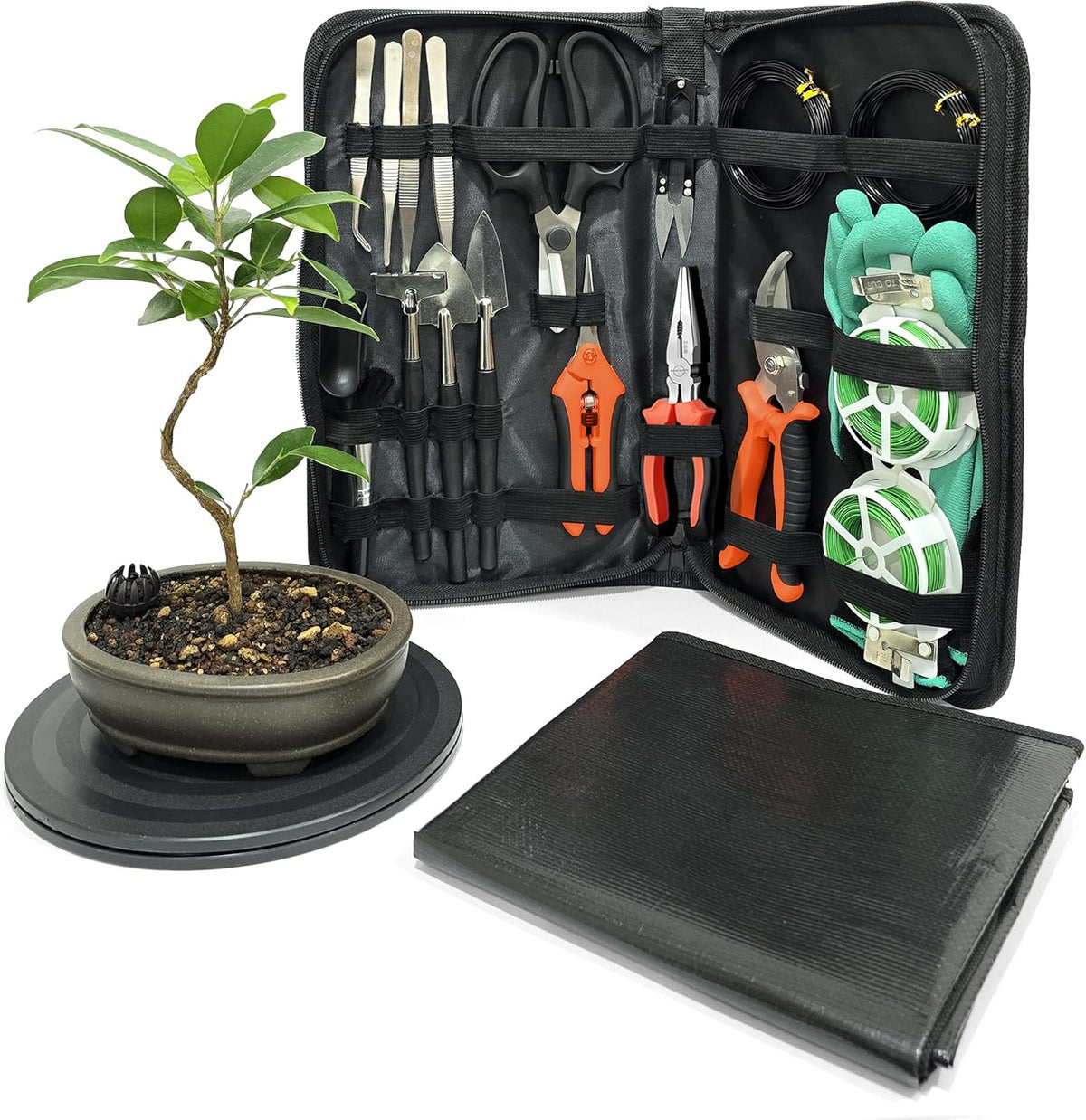 Bonsai Toolkit - Mini Garden Tools, Bonsai Wire Kit, Repotting Mat for Indoor Plants, Bonsai Tools, Succulent Tools, Bonsai Tree Kit Tools for Beginners, Bonsai Turntable, Transplanting Tool