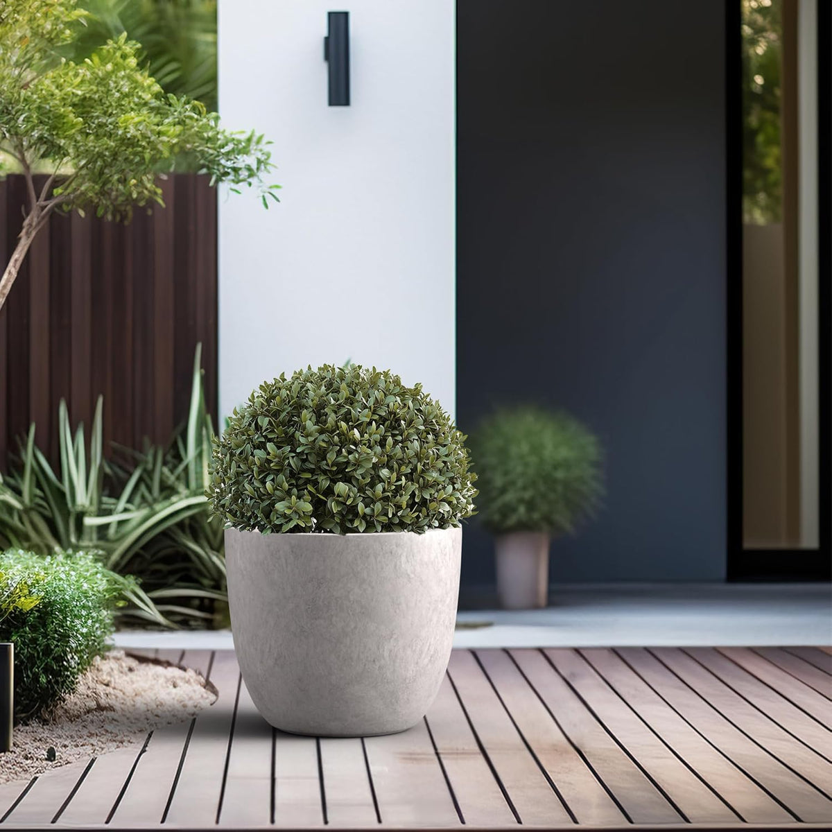 Kante 14 Inch Dia Round Concrete Planter, Indoor Outdoor Large Plant Pot with Drainage Hole and Rubber Plug for Home Patio Garden, Light Gray
