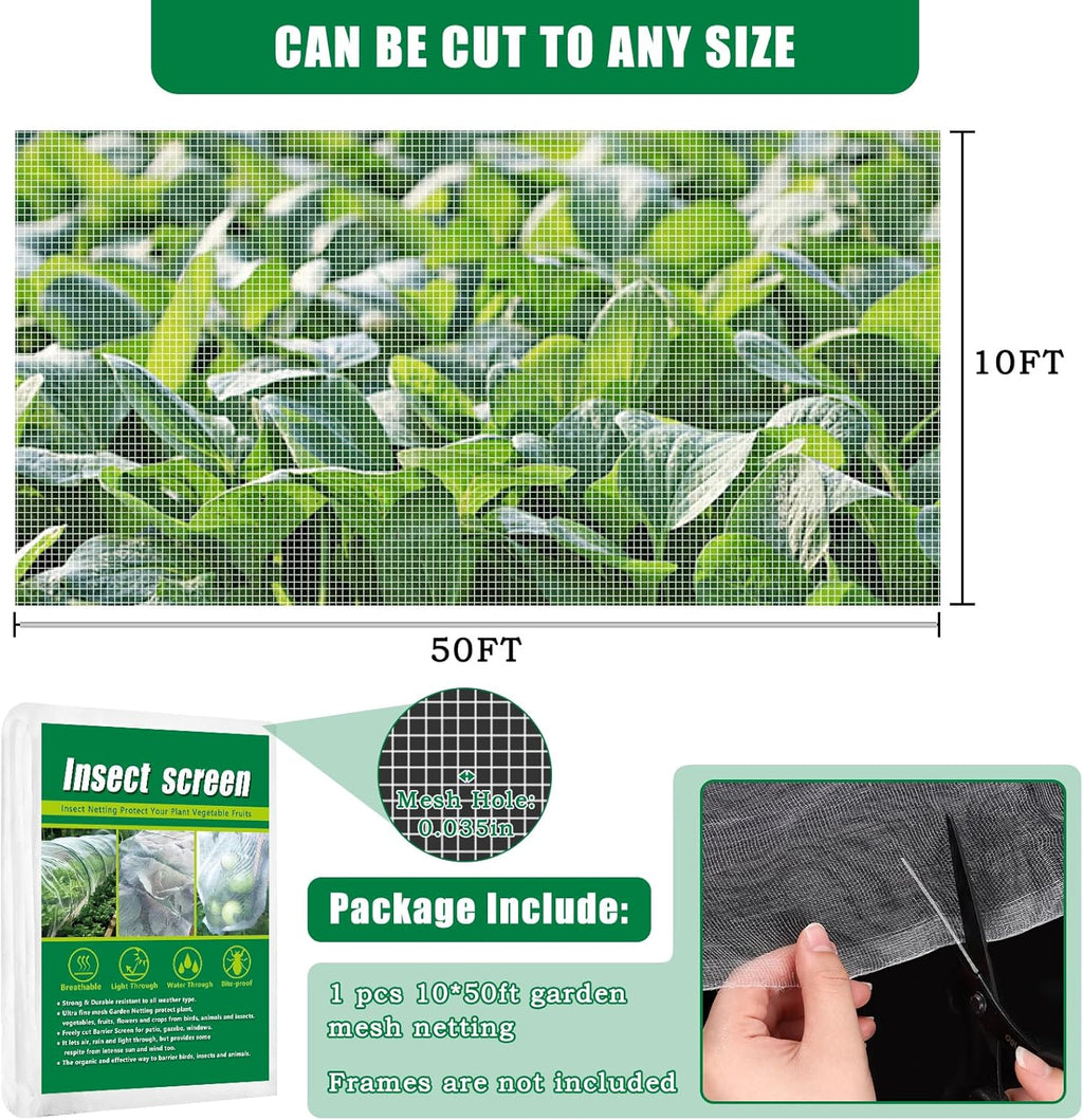 10 X 50 FT Garden Mesh Netting Pest Barrier for Raised Beds, Fruit Tree Netting for Cicadas, Bird Insect Nettings for Gardening, Blueberry Bush Strawberry Nettings Cover for Garden Protection
