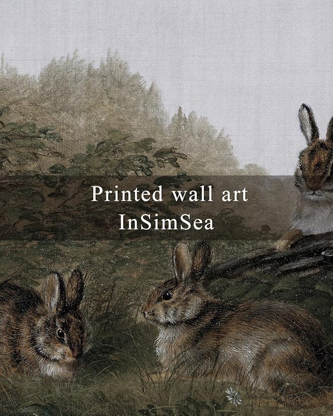 InSimSea Framed Wall Art for Living Room Three Rabbits with Vintage Wall Art Decor Animal Landscape Oil Painting Colorful Multicolor for Living Room Bedroom Office Wall Decor 24x36in
