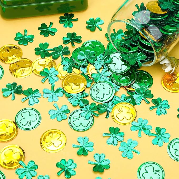 MARFOREVER St. Patrick's Day Shamrock Confetti, Green Gold Shamrock Metallic Foil Glitter Confetti Clover Scatters Table Centerpiece Decorations for St Patrick's Day Party Irish Birthday Supply Favors