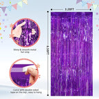 GCB 2Pack Purple Metallic Tinsel Foil Fringe Curtains, Door Streamers Photo Booth Backdrop for Birthday Party Wedding, Purple Curtain Backdrop for Baby Shower Bachelorette Christmas Party Decorations