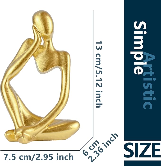BOPART Gold Thinker Statue Home Decor, Resin Abstract Thinker Sculpture Figurines Shelf Decor Accents for Living Room, Office, Bookshelf, Desktop