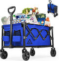 Wagon Cart Shopping Foldable Folding Collapsible with Wheels Big On Beach Garden Outdoor Grocery Heavy Duty Utility All Terrain Portable Wagons Carts for Groceries Sand Camping Sports Blue