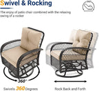 UDPATIO 3 Pieces Patio Furniture Set, Outdoor Swivel Rocker Patio Chairs Set of 2, All-Weather PE Wicker Glider Chairs with Thick Cushions and Glass Coffee Table，for Porch Deck Backyard Khaki