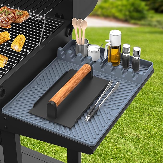 Silicone Griddle Tools Mat for Blackstone, Heat Resistant Spatula Mat, BBQ Grill Tool Rest,Cooking, Silicone Grill Pad,Grey, 1 PACK