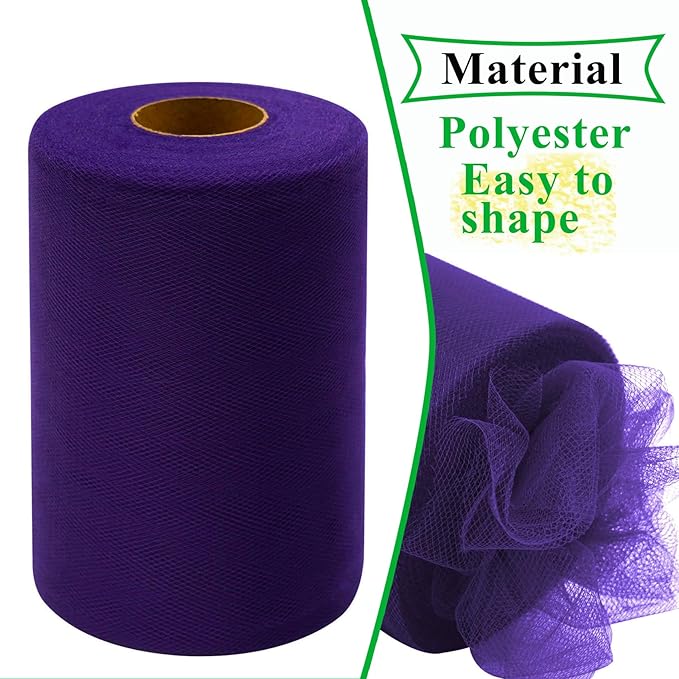Purple Tulle Fabric Rolls 6 Inch by 100 Yards (300 feet) Fabric Spool Tulle Ribbon for DIY Purple Tutu Halloween Wreath Baby Shower Birthday Party Wedding Decorations Christmas Craft Supplies