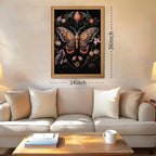 Framed Vintage 3D Textured Wall Art - Gothic Butterfly Wall Decor - Hand Drawn Sandstone Nature Botanical Pictures for Living Room Bedroom Home Decor 24x36in