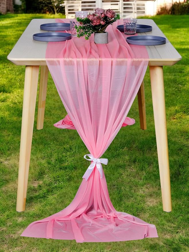 MDS Halloween Chiffon Table Runner - 25 Pack, 29 x 120 Inches, 10ft Each - Sheer Spooky Table Runners for Haunted House Parties, Trick-or-Treat Tables, Witchy Décor, Wedding & Events - Coral