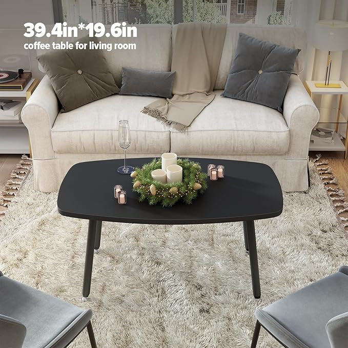 WOHOMO Folding Coffee Table 39.3'' Black Coffee Tables for Living Room Portable Simple Modern Rectangular Center Table for Small Spaces,No Assembly, Black