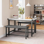 Dining Table Set for 4, Dining Room Table Set with 2 Upholstered Benches, Small Kitchen Table Set, 3 Piece Farmhouse Rectangular Dining Room Table Set, Space Saving Dining Table for Apartment