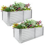 Land Guard 2 Pack 6×3×2 ft Galvanized Metal Raised Garden Bed, 2FT Deep Root Elevated Planter Box Steel Large Vegetable Flower Bed Kit, Silver