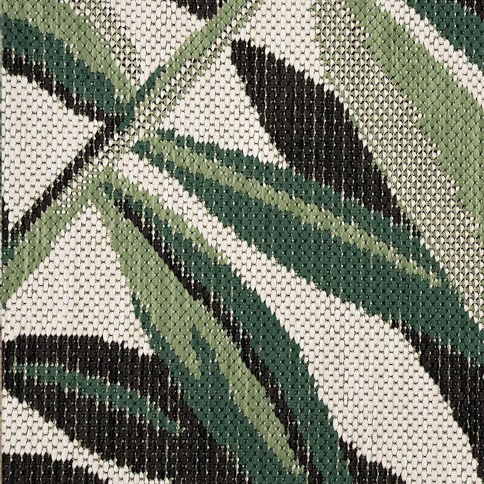 Paco Home in- & Outdoor Rug Tropical Palm Leaf Design for Patio in Green Beige, Size: 7'10" x 11'2"