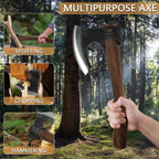 14.6" Hatchet, Camping Hatchet with Leather Sheath, Bushcraft Axe with 1065 Carbon Steel & Beech Handle, Survival Axe for Wood Splitting and Chopping - Perfect for Gardening and Outdoor