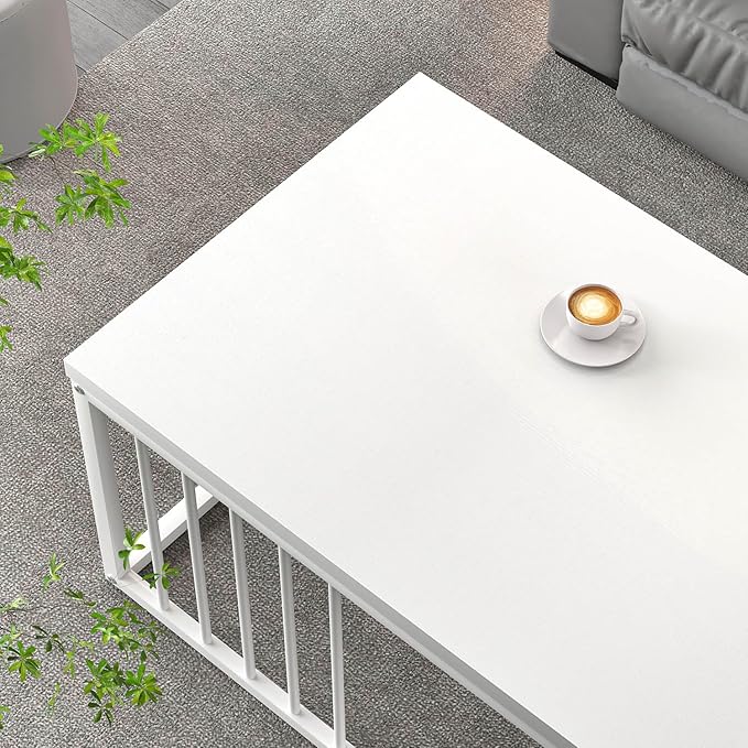 FOLUBAN White Coffee Table, Modern Rustic Wood and Metal Center Table, Industrial Rectangle Cocktail Tea Table for Living Room, White, 43.3 Inch