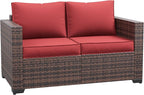 Amopatio Patio Loveseat, Outdoor Furniture 2-Seat Wicker Porch Furniture Outdoor Couch Sofa with Water-Resistant Cover & Non-Slip Cushions, Premium Patio Set,Burgundy