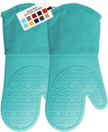 BPA-Free Soft Silicone Oven Mitts - Ultra Heat Resistant Oven Mitts with Thick Cotton Liner - Long Slip Resistant Pot Holders, Flexible Oven Gloves - Turquoise 13.7"