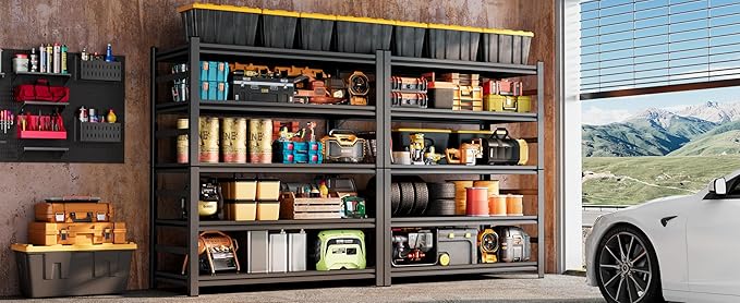78" H Metal Garage Shelving Heavy Duty 3,500LBS Adjustable Storage Shelves Unit 5 Tier Garage Storage Shelves Utility Storage Rack Shelf for Basement, Commercial, Warehouse, Industrial, Black