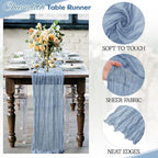 Aktor 12 Pack Dusty Blue Table Runner Boho Cheesecloth Table Runner Semi Sheer Gauze Fabric Runners for Wedding Birthday Baby Shower Party Boho Table Decoration（Dusty Blue）
